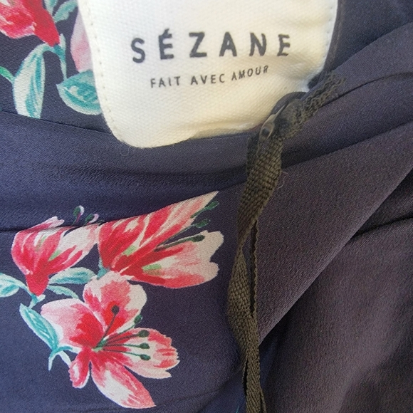 SEZANE Real Silk Navy Floral Wrap Skirt Sz 34 Small NWT - Picture 7 of 7